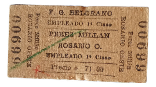 Boleto De Estación Pérez Millán A Estación Rosario Oeste (Usado)