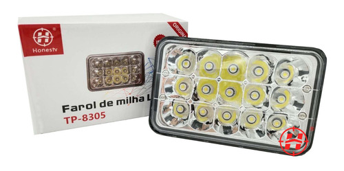 Kit 2 Farol Led Retangular 45w 15 Led Plug H4 9~80v Caminhão