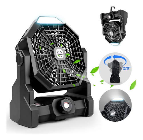 Ventilador De Camping Recargable Portátil Con Luz Led
