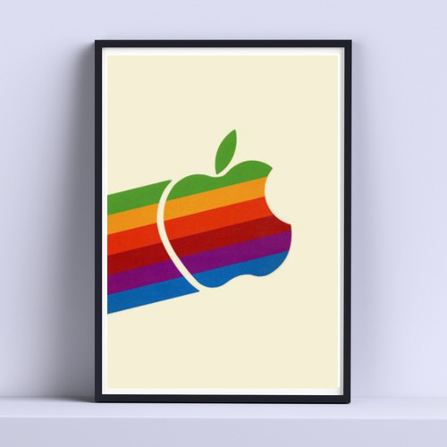 Cuadro Apple Logo 80s Decorativo 30x40 Con Vidrio 