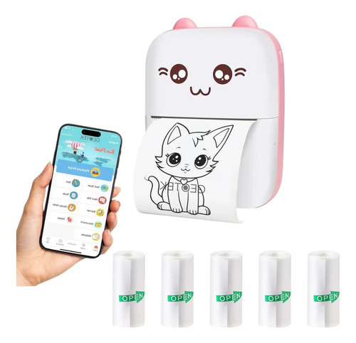 Mini Impresora Térmica Portátil Color Rosa Con 5 Rollos De Papel Adhesivo The Game House Ideal Etiquetado Organizacion Cocina Despensa Juguetes Cajas