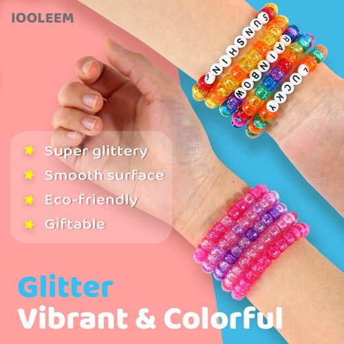 Iooleem Pony Beads (1000 Cuentas De Pony Con Purpurina Roja)
