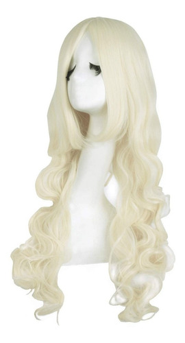 Imagen 3 de 4 de Peluca Cosplay Ondulada 80cm Kanekalon Rubio Extra Claro