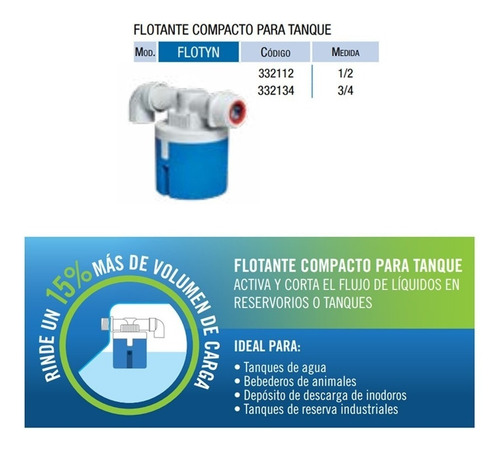 Flotante Compacto Latynplast Flotyn Para Tanque Agua 3/4
