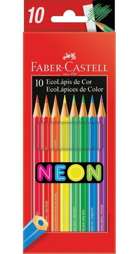 Lapis De Cor Sextavado Ecolapis 10 Cores Neon