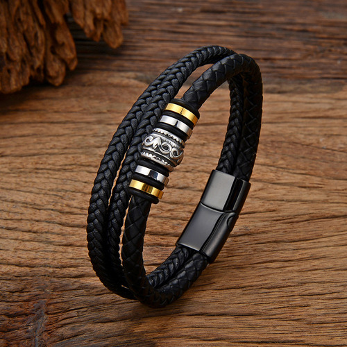 Men's Stainless Steel & Leather Magnetic Buckle Blet
