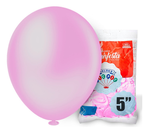 Balão Bexiga Liso Diversas Cores 5 Polegadas Pct C/ 50 Un Cor Rosa Baby Cinza