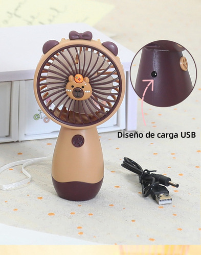 Mini Ventilador Portátil Recargable Capibara Con Cordón, Usb