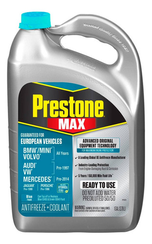 Prestone Antifreeze/coolant 50/50 European Teal Turquesa