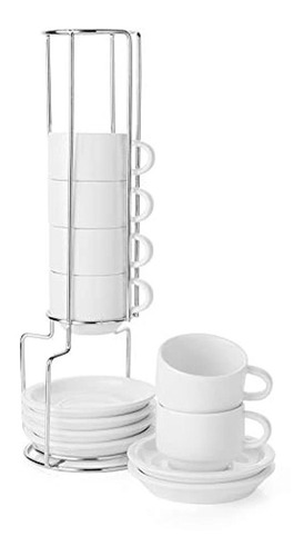 Tazas De Porcelana Con Platillos Y Soporte De Metal