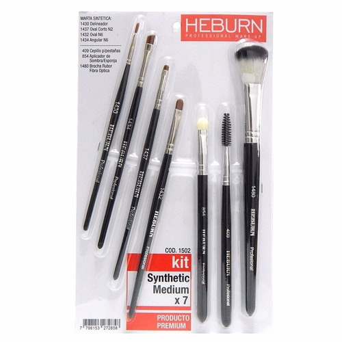Kit Heburn Synthetic Medium X7 Pinceles Para Maquillaje 1502