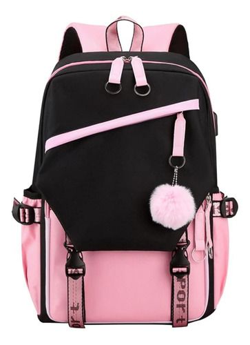 Mochila Escolar Adolescente 19 Litros C/ Puerto Usb Fucsia