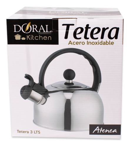 Tetera Atenea Acero Inoxidable 3l Con Pito Plateada Doral