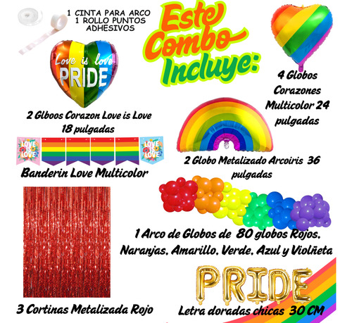 Combo Globos Deco Fiesta Tematica Kit Dia Del Orgullo Pride Multicolor Pride Lgbtiq