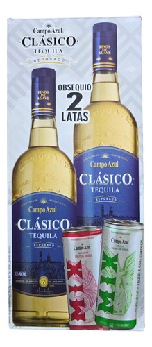 Tequila Campo Azul Clásico Reposado Duo 750 Ml + 2 Latas