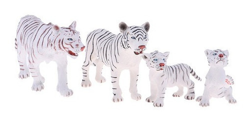 Estatuetas De Tigre Branco Com Bebês, Figuras De Animais, Pá