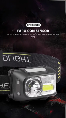 Linterna Frontal Cabeza Con Sensor 400lm Usb 4120 Headlight Blanco Negro