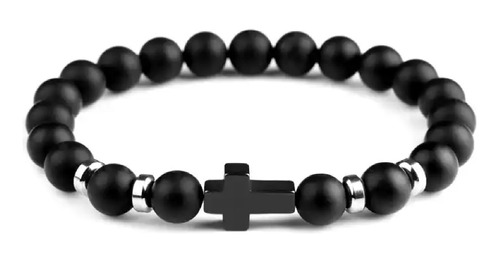 Pulsera Brazalete Hombre Piedra Natural Dije Cruz Ajustable