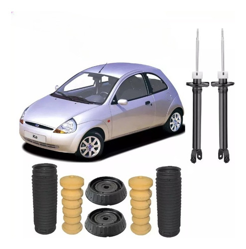 2 Amortecedor + 2 Kit Batente Ford Ka 1999 2000 Traseiro