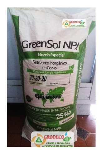 10 Kg Fertilizante Soluble T 20 20 20 Greensol Npk