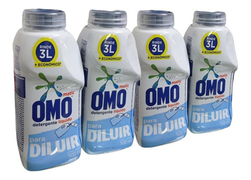 Pack X4 Omo Detergente Liquido Para Diluir 500ml Rinde 3lts