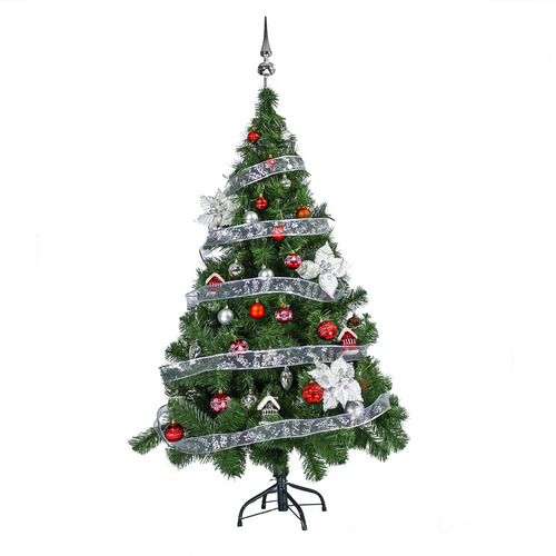 Arbol Navidad Tronador Lujo 1,50mts + Kit 40 Deco Rojo Plata