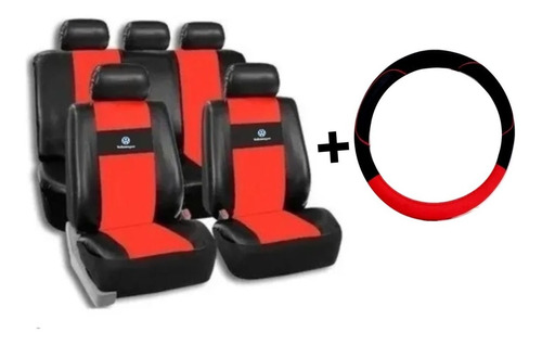 Combo Funda Cubreasiento Volkswagen Roja Y Cubrevolante Rojo