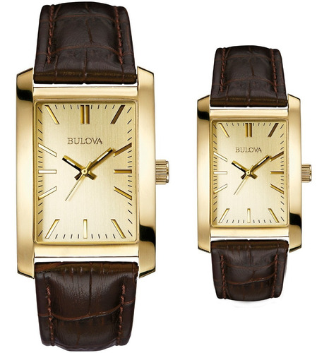 Bulova 2x1 Golde Rectangular Piel Pareja Bulove By Diego Vez