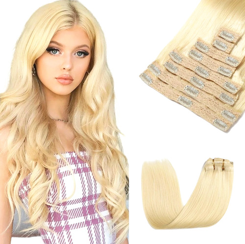 Hermosas Extensiones Tono Rubio Clarísimo Cabello Humano 