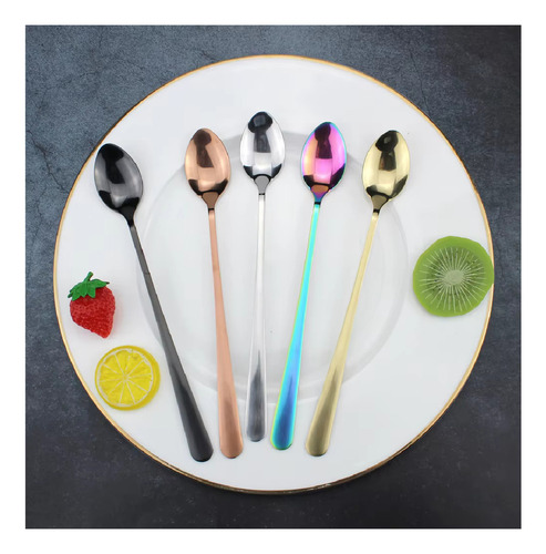6 Cucharas Mango Largo Para Cafe Te Postres Acero Inoxidable