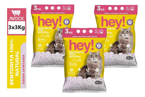 Promo 3 Arena De Gato Premium Hey! 3 Kg Aroma Lavanda 