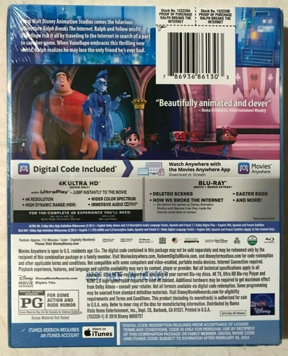 4k Ultra Hd + Bluray Digital Code Disney Ralph Breaks The ..