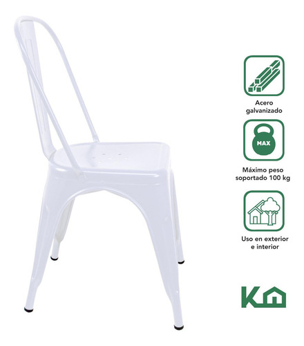 Silla Tolix 2 Piezas Acero Galvanizado Comedor Restaurante Para Exterior Color Blanco Kingshouse