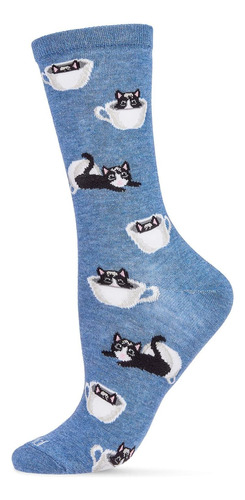 Memoi Cup O Cats Bamboo Blend Crew Calcetines Denim Heather 