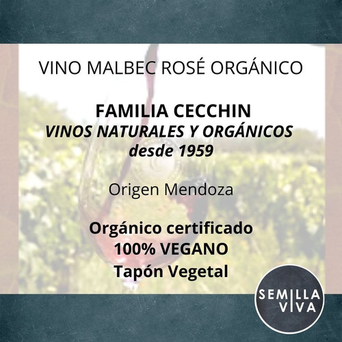 Imagen 3 de 10 de Vino Orgánico Malbec Rosé Bodega Familia Cecchin 6 X 750 Cc