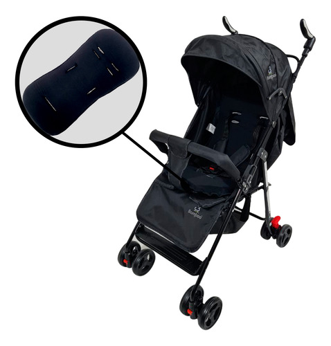 Carrinho Bebê Passeio Dobrável Compacto Reclinável + Colchão Cor Preto Chassi Preto