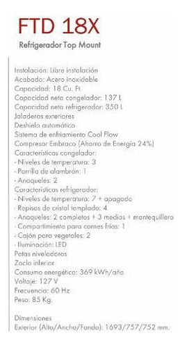 Refrigerador con freezer Teka FTD 18X con capacidad de 509L