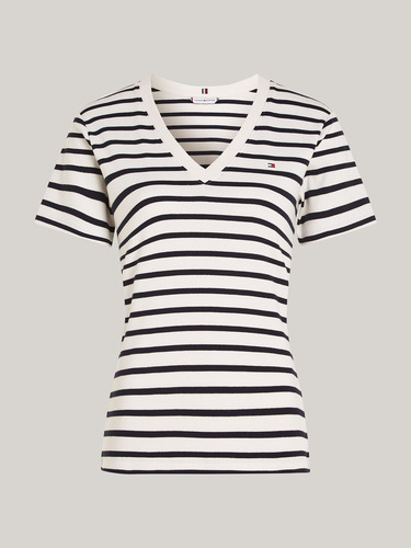 Polera A Rayas V-neck Slim Fit Azul Tommy Hilfiger
