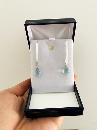 Aros De Plata De Ley Con Cristales Cuarzo Azul