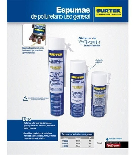 Espuma De Poliuretano Uso General 750 Ml 113522 Surtek