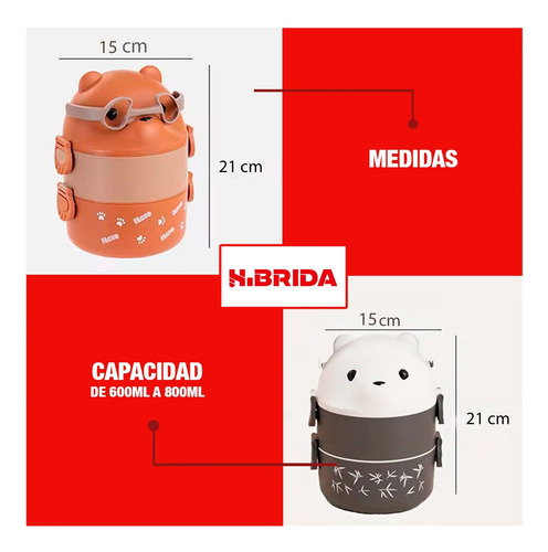Taper Fiambrera Portátil Con Diseño 2niveles Bento Lonchera
