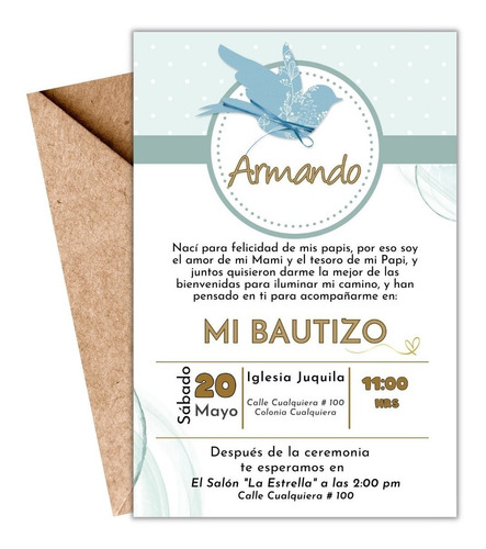 Invitación Digital Bautizo Niño Paloma Azul