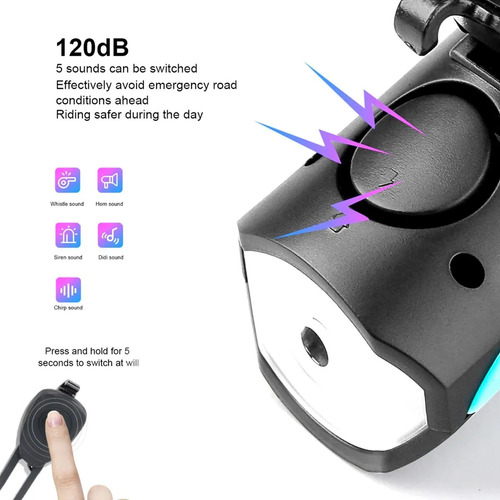 Faro De Bicicleta Led Con Bocina Recargable Usb C