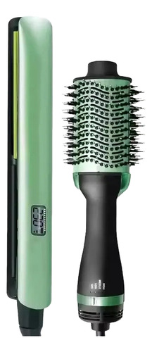 Cepillo Secador + Plancha De Pelo Electrico Om Set 2 En 1