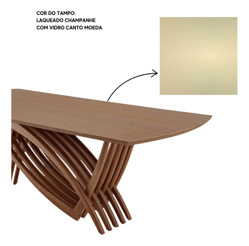 Mesa Aurora 220 X 110 Madeira Tampo Champanhe Laca Com Vidro