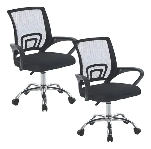 Pack 2 Sillas de Oficina Giratorias Cuory Negro de Malla con Altura Ajustable