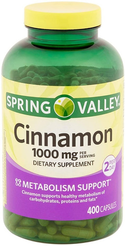 Cinnamon 1000mg Canela Organica 400 Caps Metabolismo Sano Sabor Sin sabor