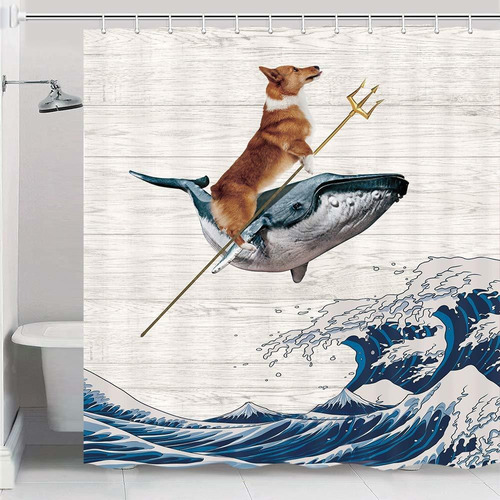 Divertida Cortina Ducha Perro Corgi The Rid Whale On X