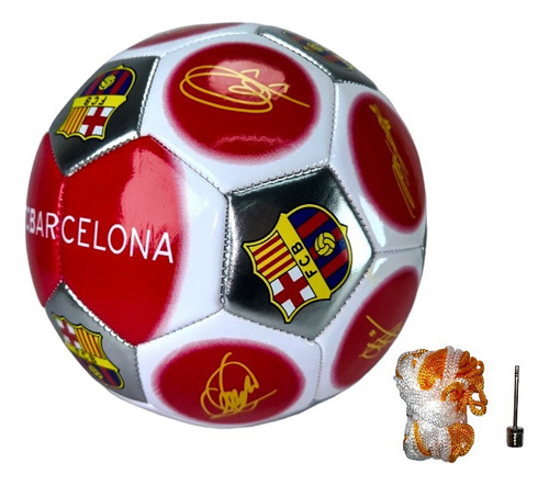 Balon De Futbol Recreativo Barcelona Cosido + Aguja + Malla