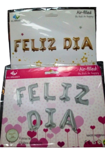  Globos Metalizados Frase Feliz Dia 8 Letras De 40 Cm